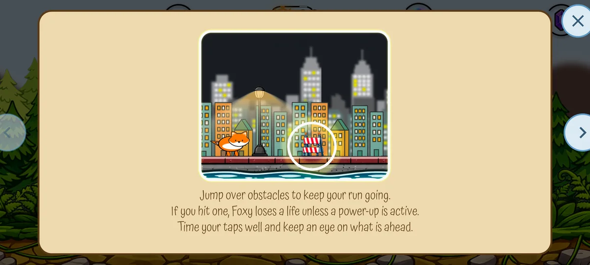 Foxy Run obstacle help screen