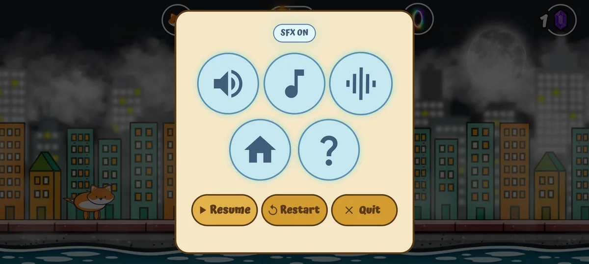 Foxy Run city level settings menu